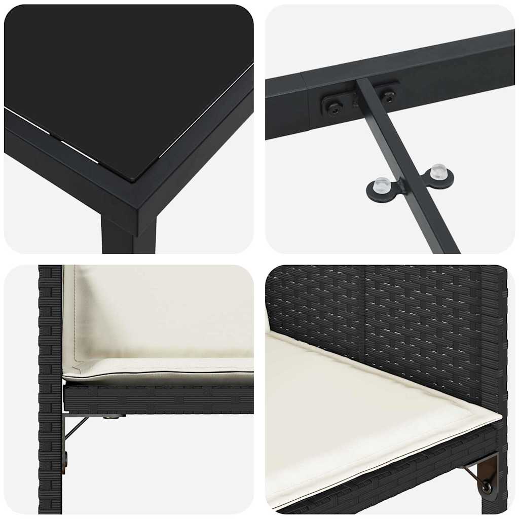 Set da Pranzo per Giardino 9 pz Nero polyrattan