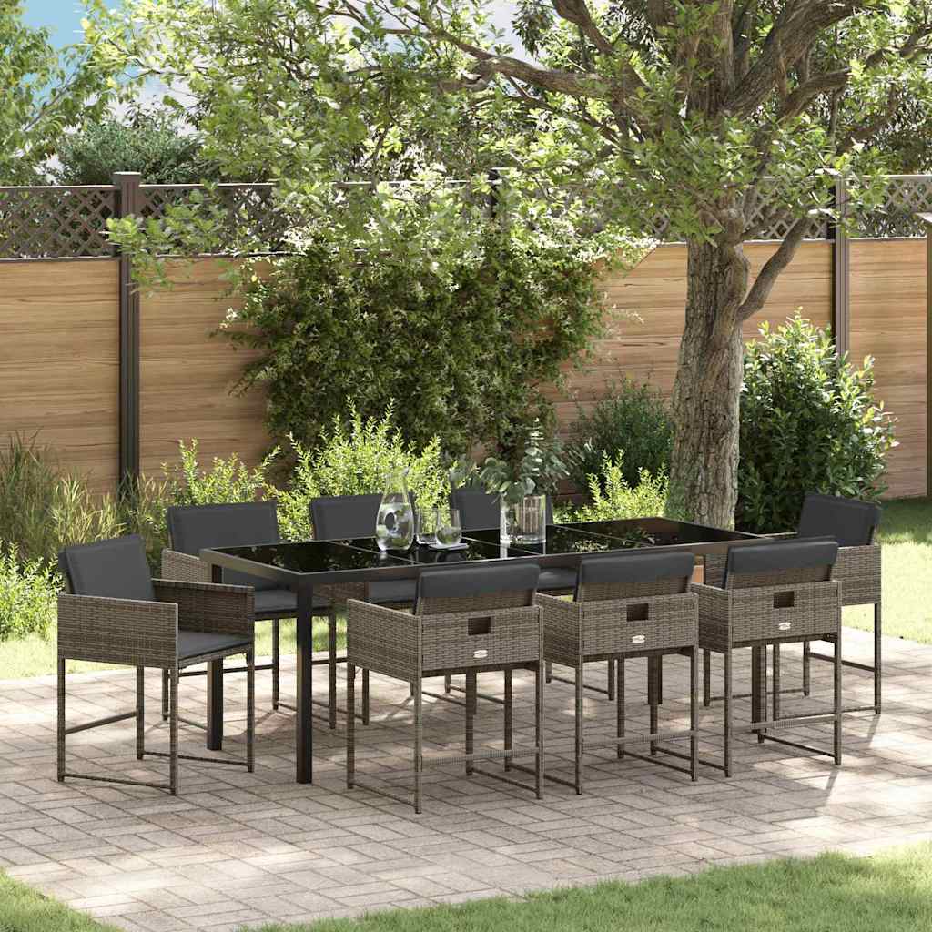 Set da Pranzo per Giardino 9 pz Grigio polyrattan