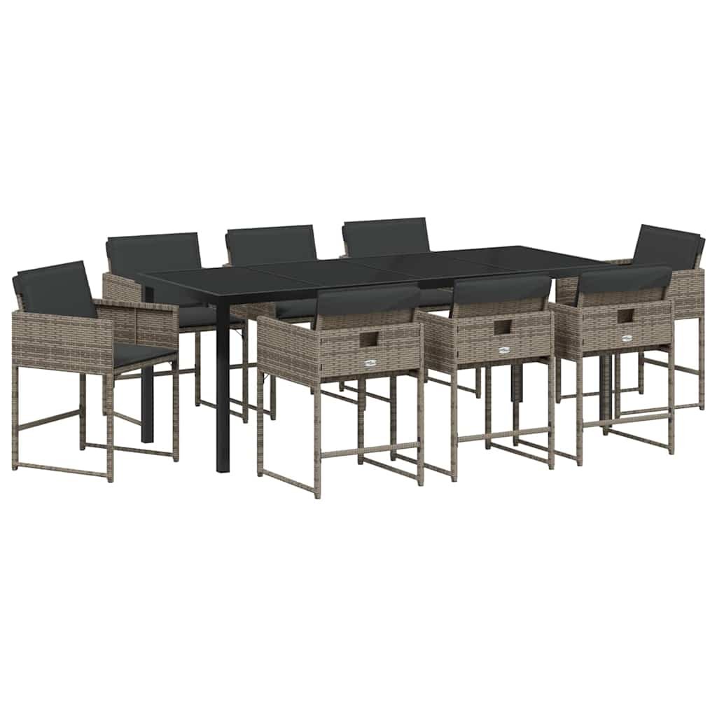 Set da Pranzo per Giardino 9 pz Grigio polyrattan