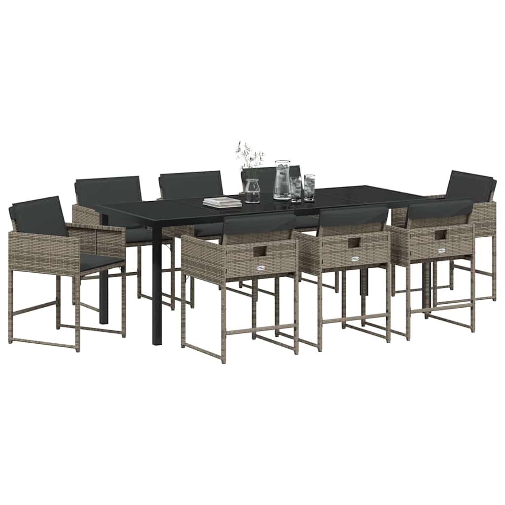 Set da Pranzo per Giardino 9 pz Grigio polyrattan
