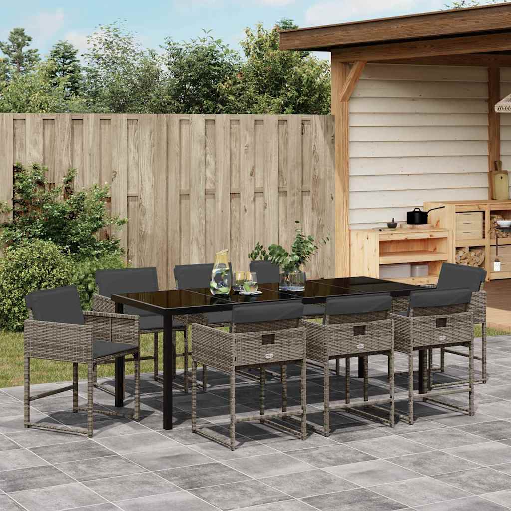 Set da Pranzo per Giardino 9 pz Grigio polyrattan