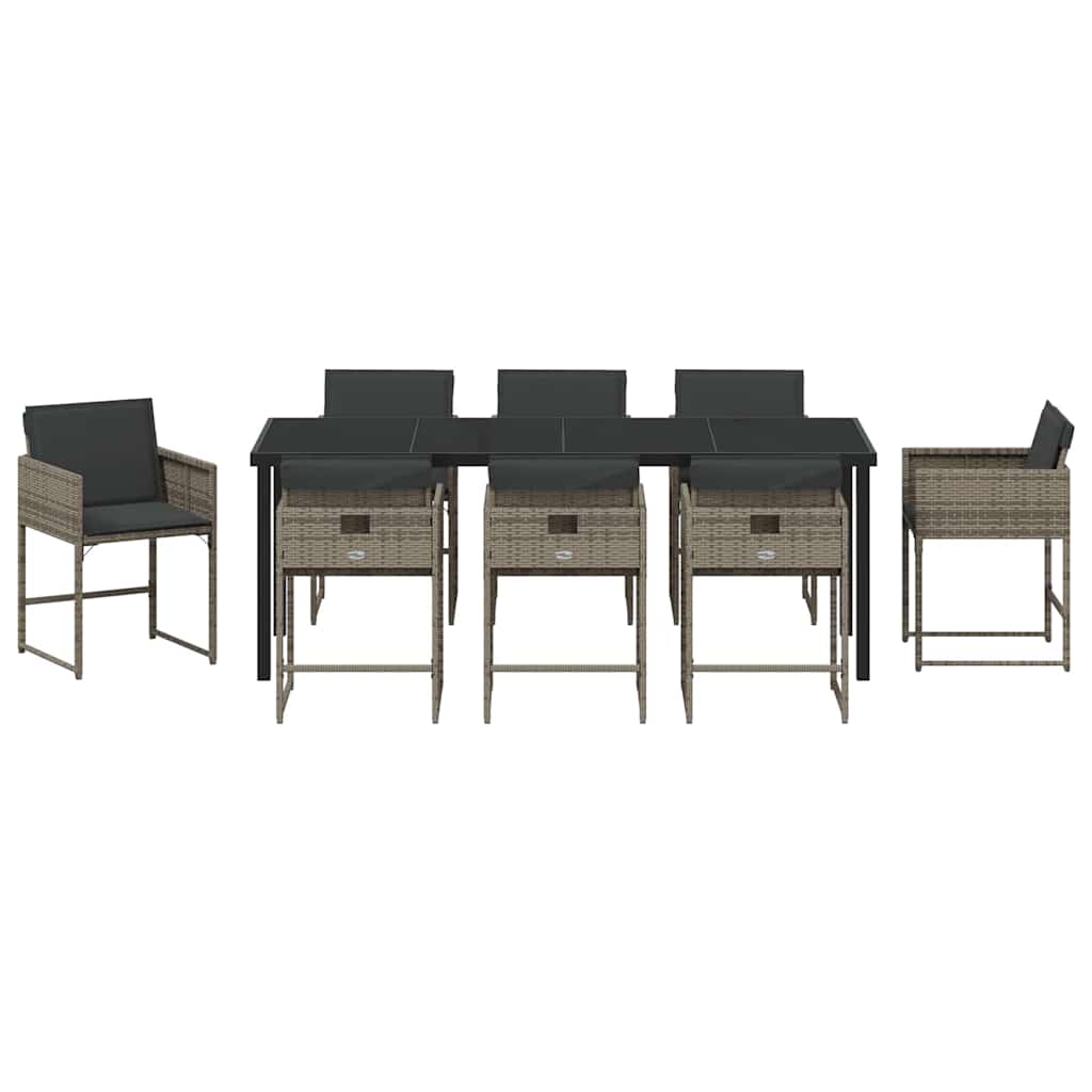 Set da Pranzo per Giardino 9 pz Grigio polyrattan