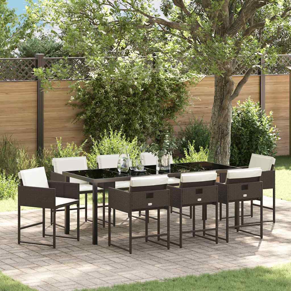 Set da Pranzo per Giardino 9 pz Marrone polyrattan