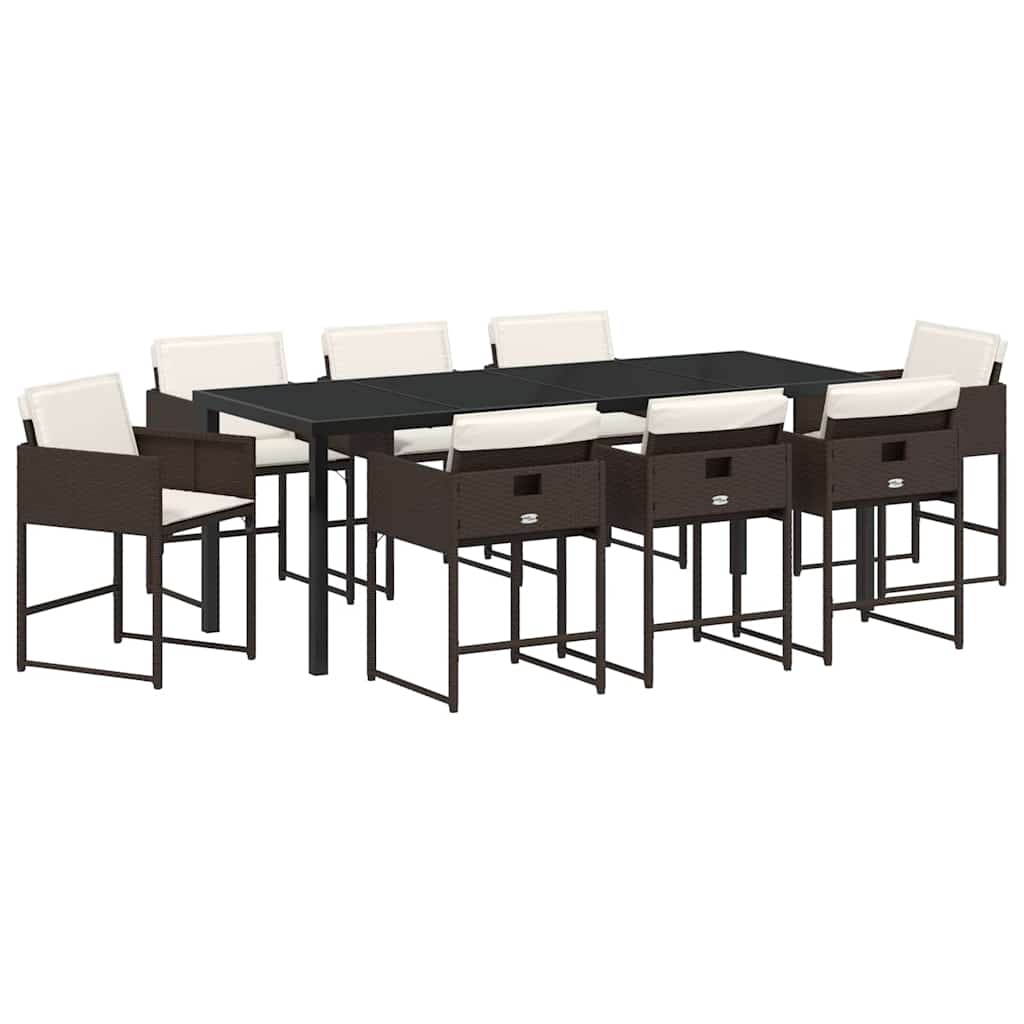 Set da Pranzo per Giardino 9 pz Marrone polyrattan