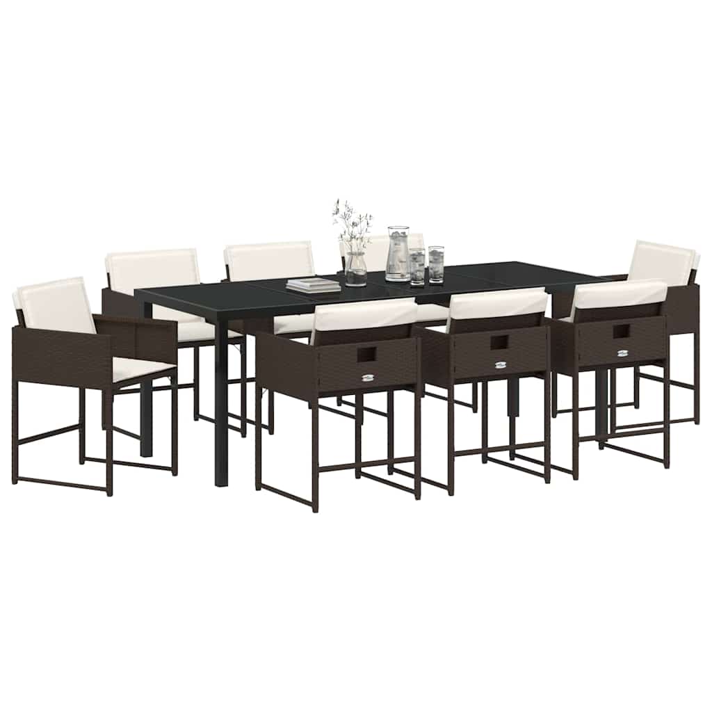 Set da Pranzo per Giardino 9 pz Marrone polyrattan