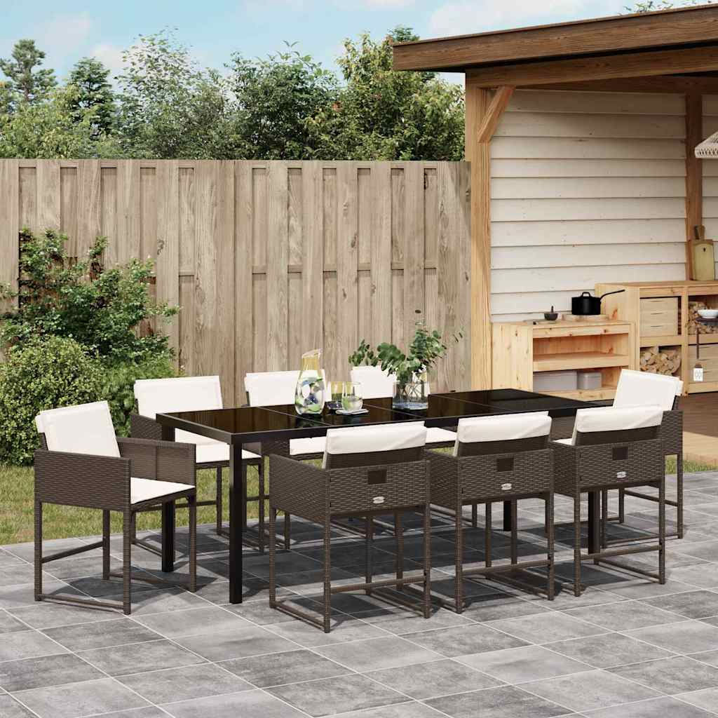 Set da Pranzo per Giardino 9 pz Marrone polyrattan