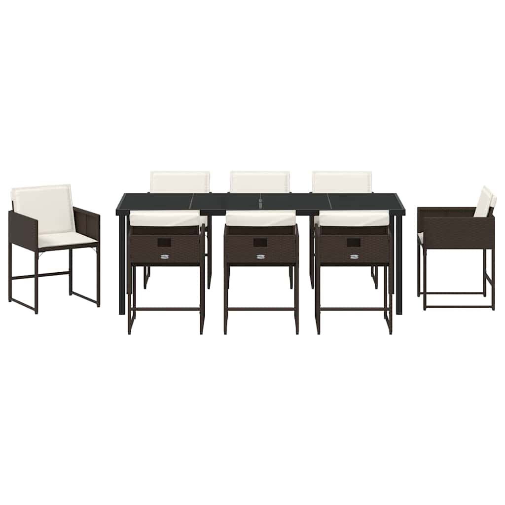 Set da Pranzo per Giardino 9 pz Marrone polyrattan
