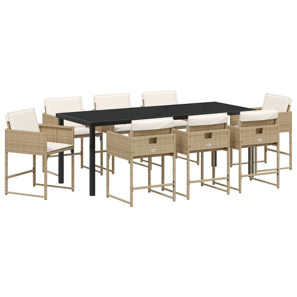 Set da Pranzo per Giardino 9 pz Beige polyrattan