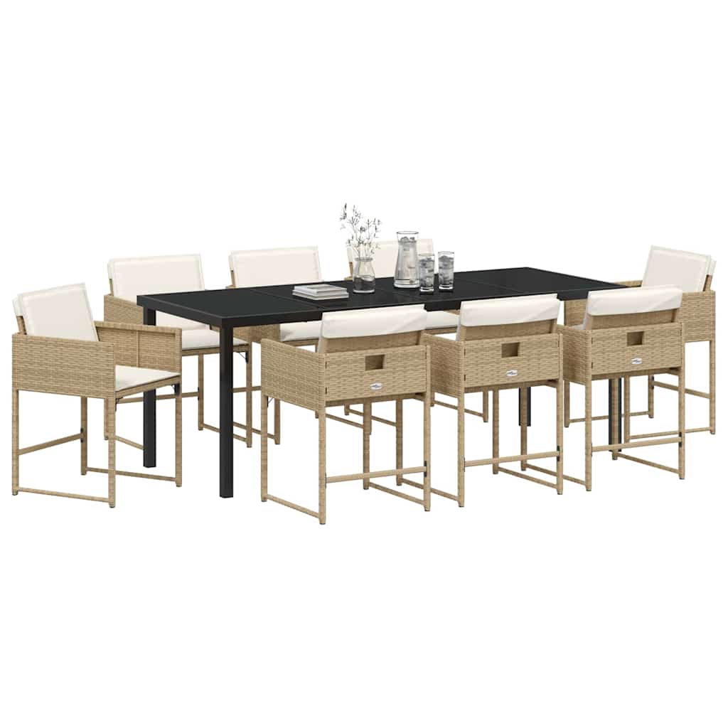 Set da Pranzo per Giardino 9 pz Beige polyrattan