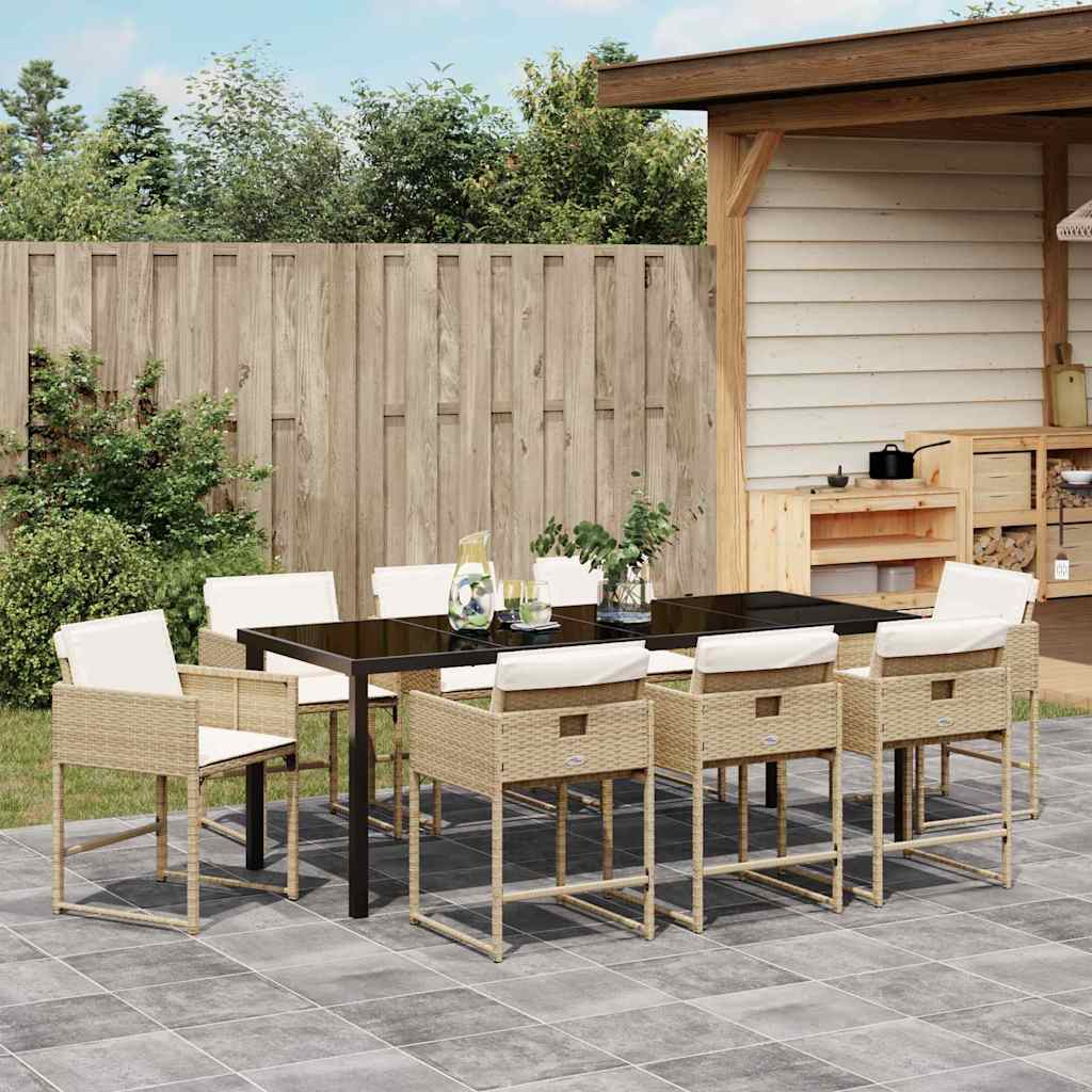 Set da Pranzo per Giardino 9 pz Beige polyrattan