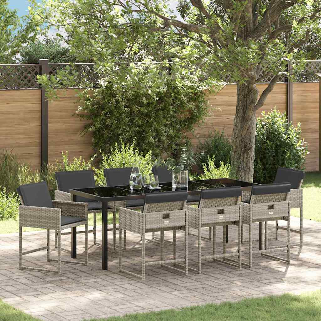 Set da Pranzo per Giardino 9 pz Grigio chiaro polyrattan