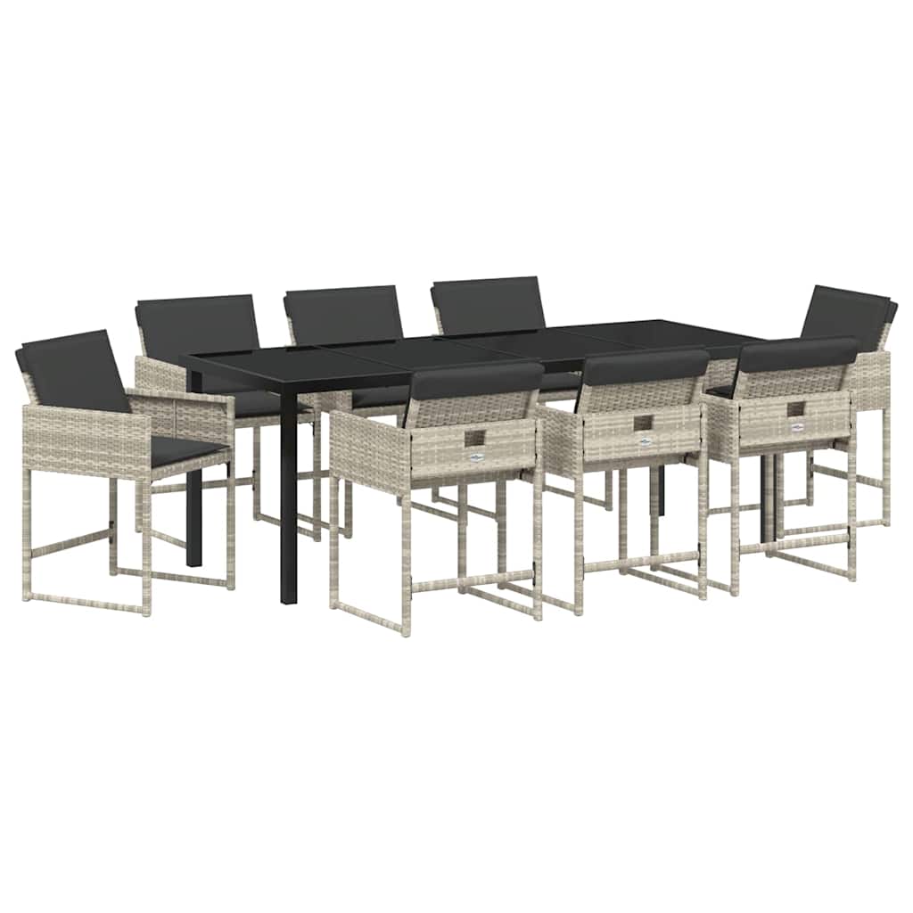 Set da Pranzo per Giardino 9 pz Grigio chiaro polyrattan