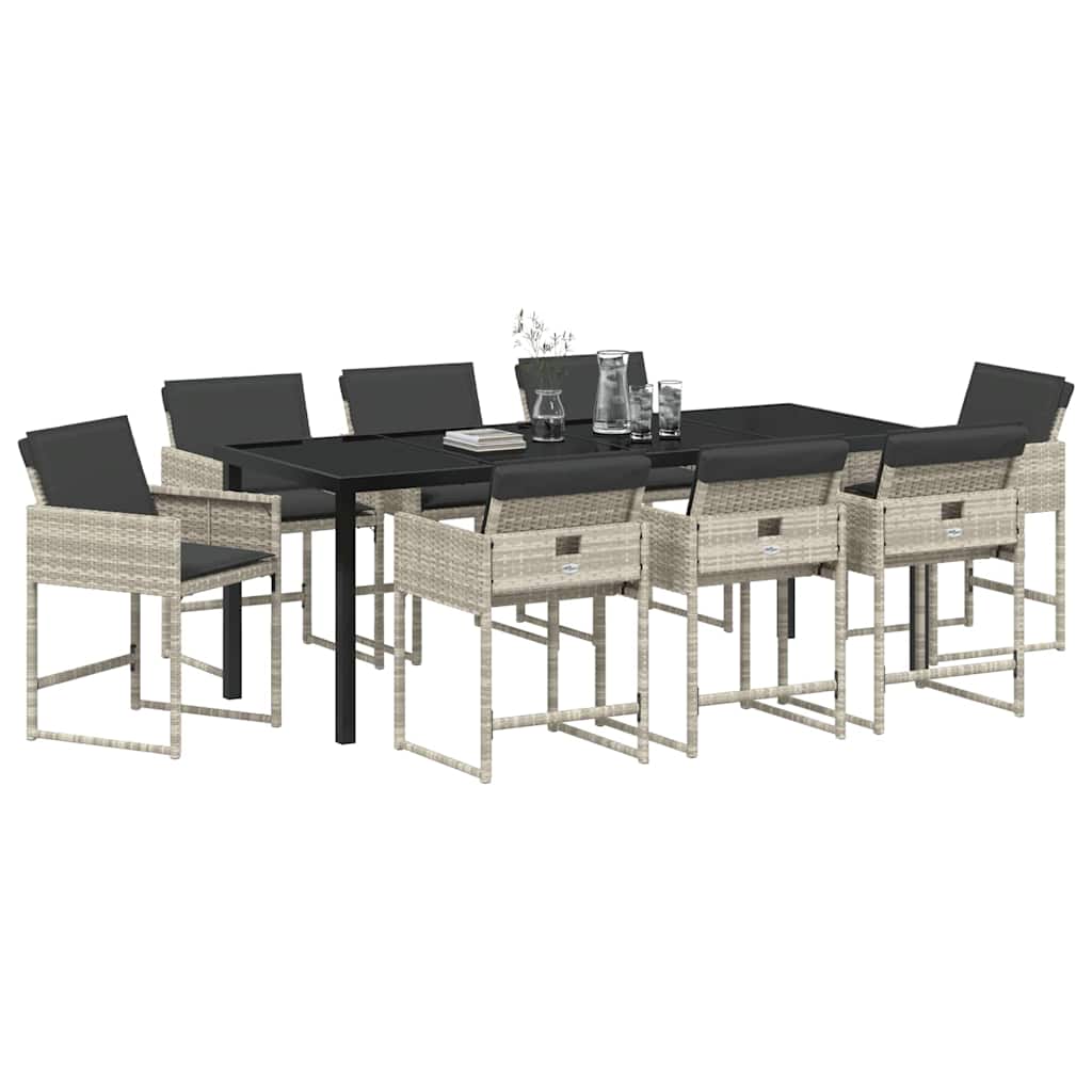 Set da Pranzo per Giardino 9 pz Grigio chiaro polyrattan
