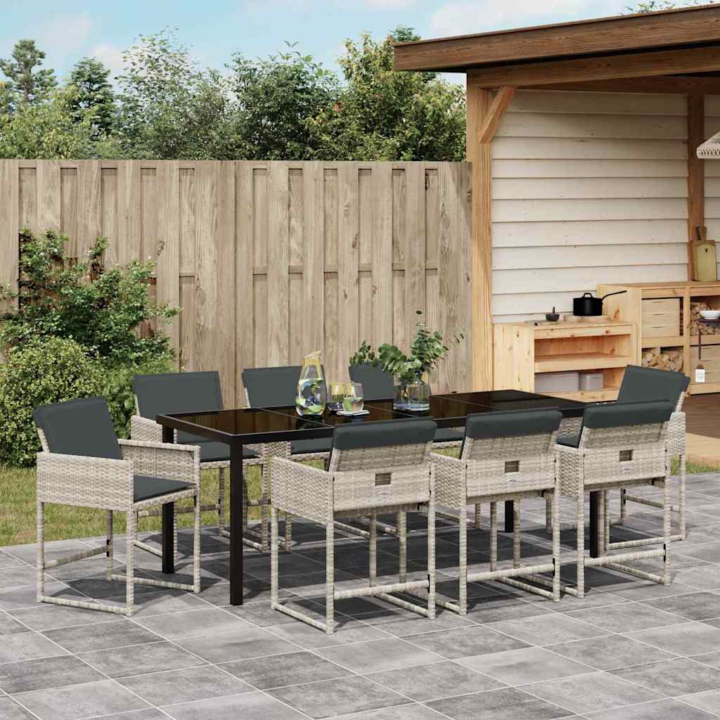 Set da Pranzo per Giardino 9 pz Grigio chiaro polyrattan