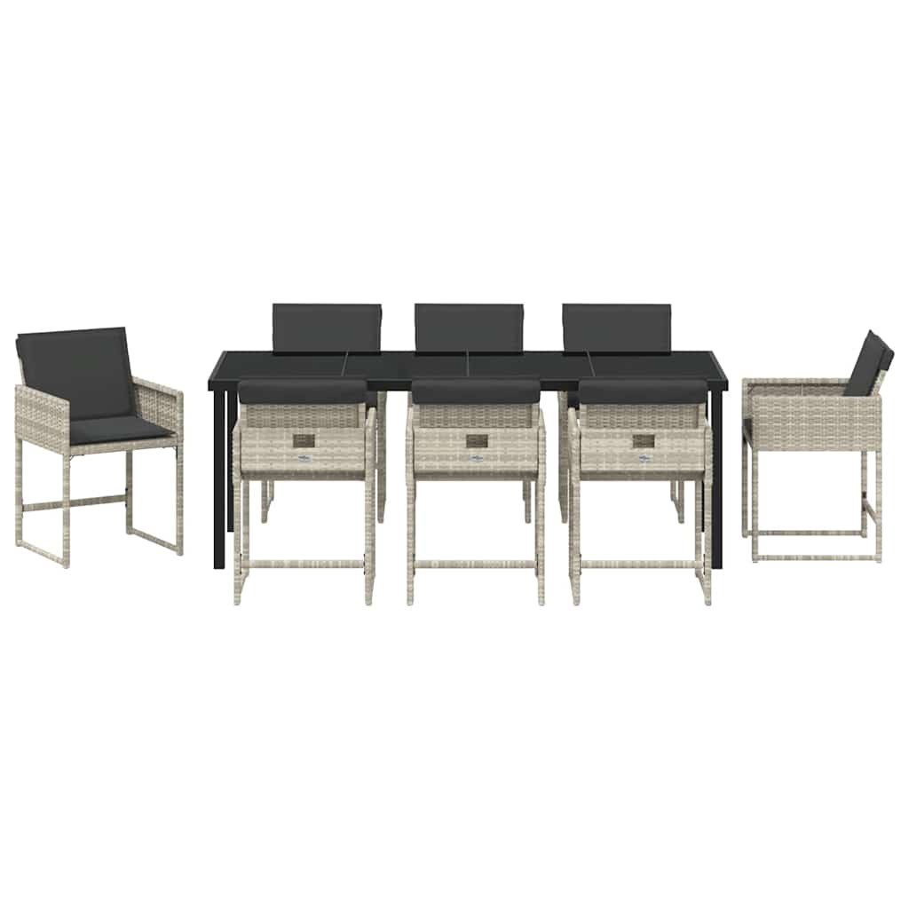 Set da Pranzo per Giardino 9 pz Grigio chiaro polyrattan