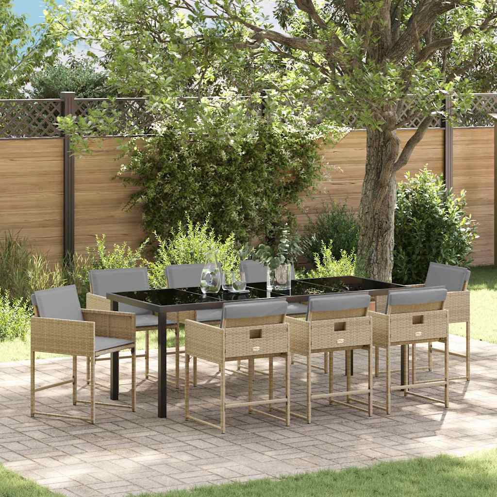 Set da Pranzo per Giardino 9 pz Beige polyrattan