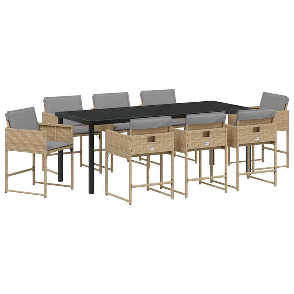 Set da Pranzo per Giardino 9 pz Beige polyrattan