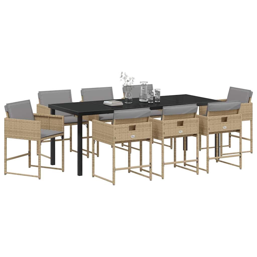 Set da Pranzo per Giardino 9 pz Beige polyrattan