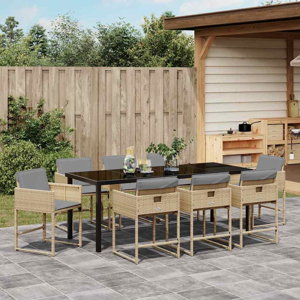 Set da Pranzo per Giardino 9 pz Beige polyrattan