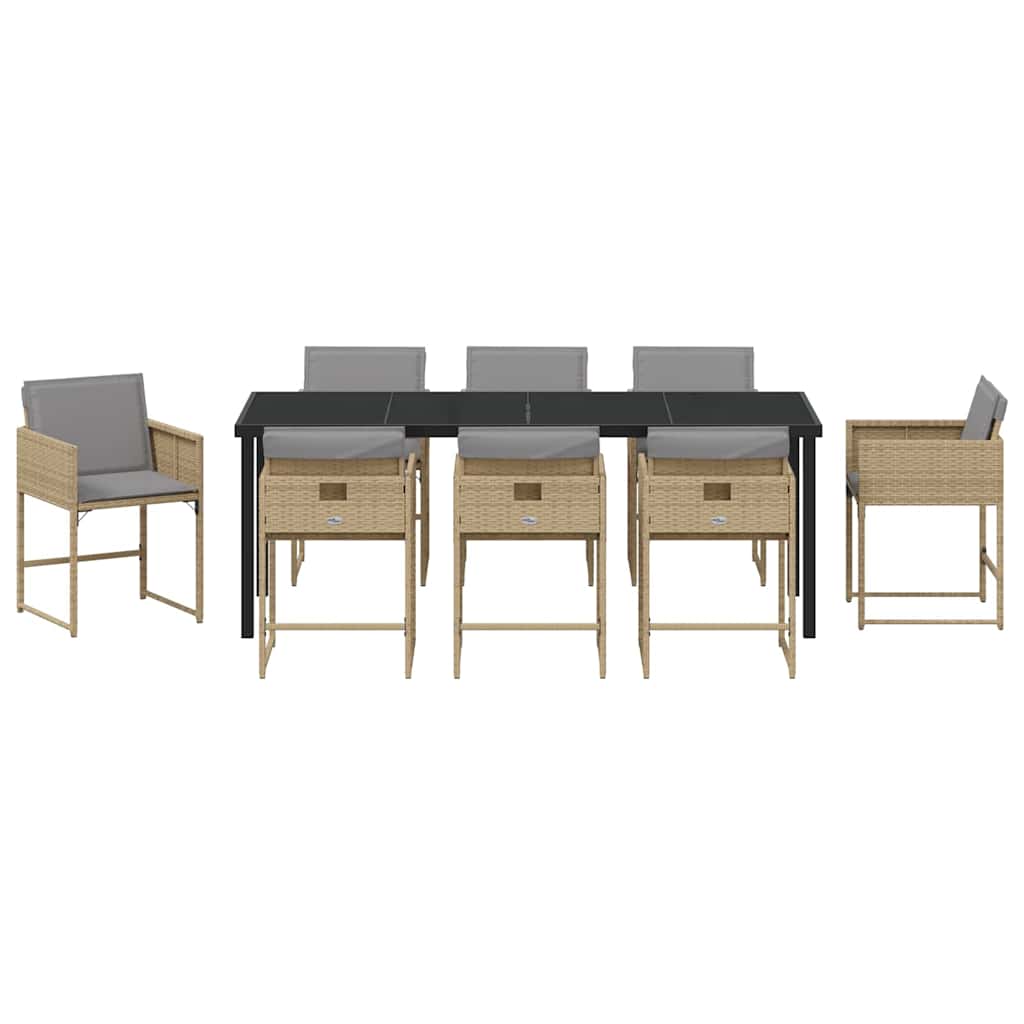 Set da Pranzo per Giardino 9 pz Beige polyrattan