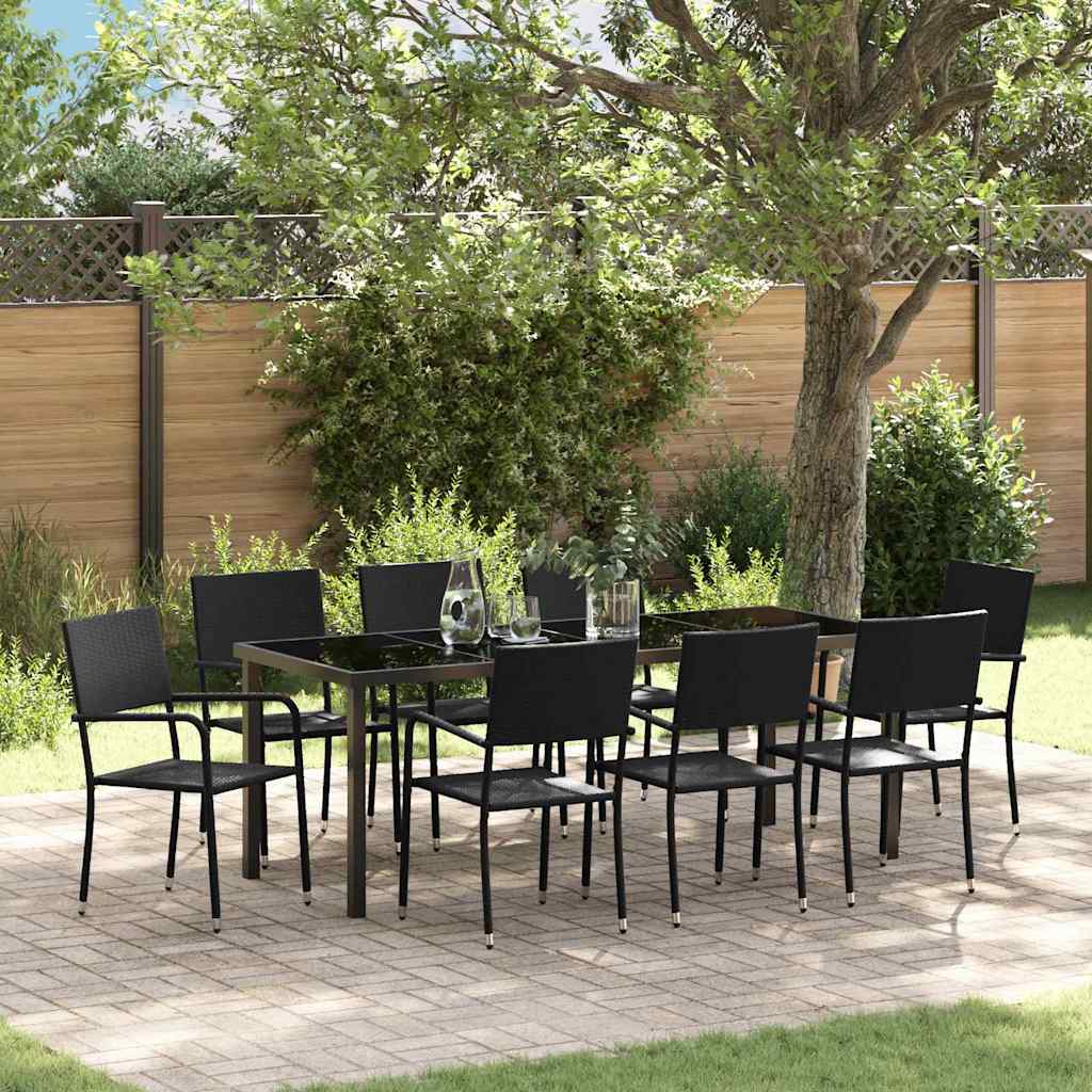 Set da Pranzo per Giardino 9 pz Nero polyrattan