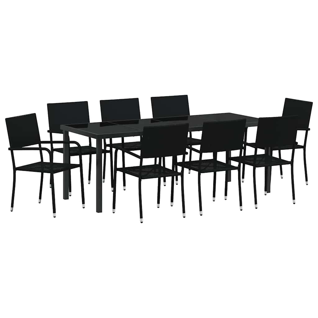 Set da Pranzo per Giardino 9 pz Nero polyrattan