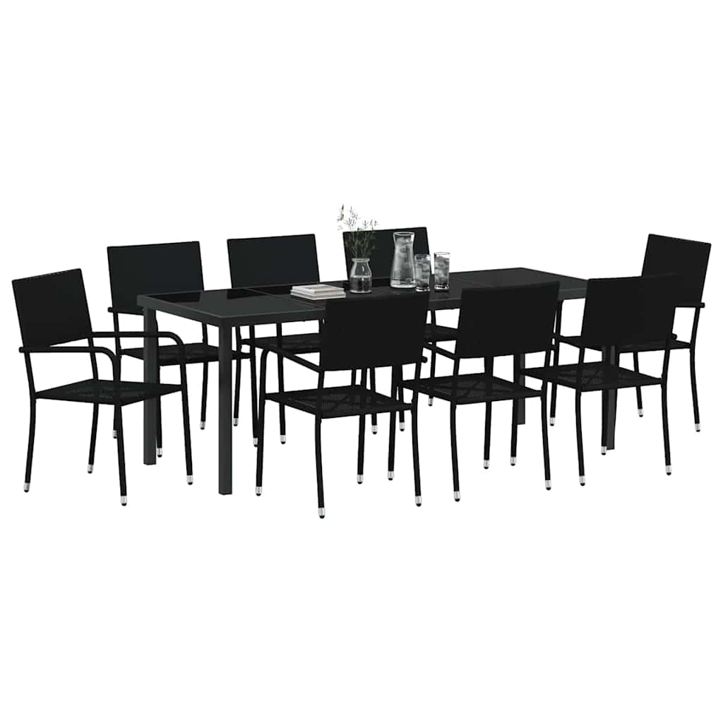 Set da Pranzo per Giardino 9 pz Nero polyrattan