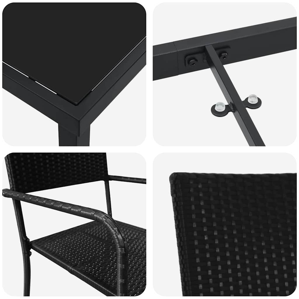 Set da Pranzo per Giardino 9 pz Nero polyrattan