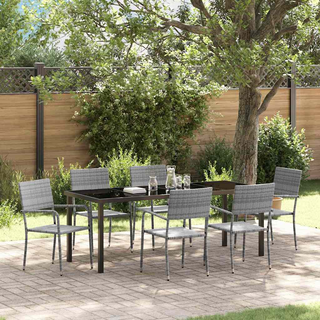 Set da Pranzo per Giardino 7 pz Grigio polyrattan