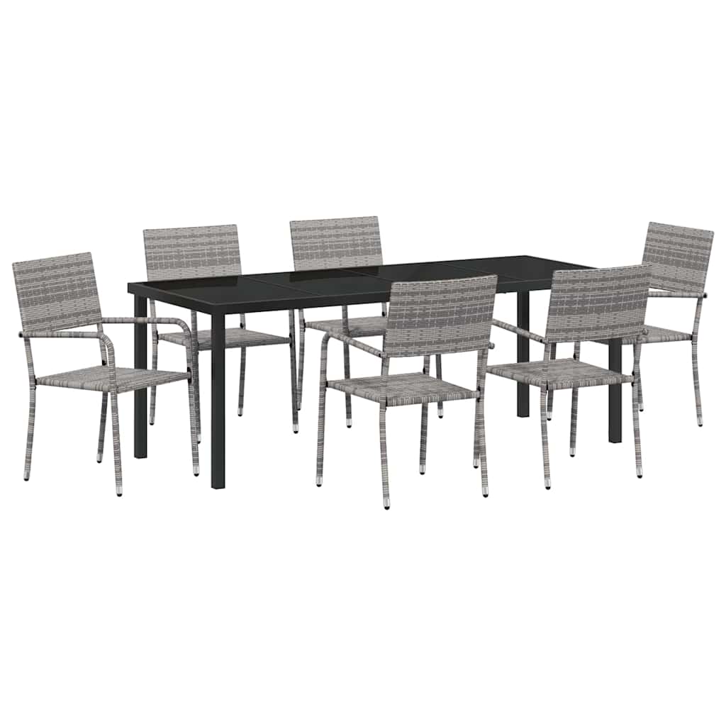 Set da Pranzo per Giardino 7 pz Grigio polyrattan