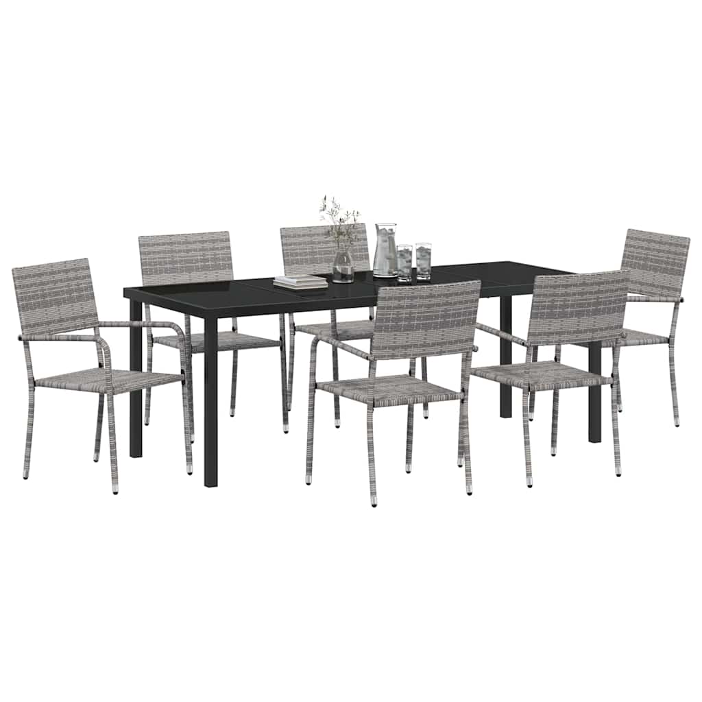 Set da Pranzo per Giardino 7 pz Grigio polyrattan