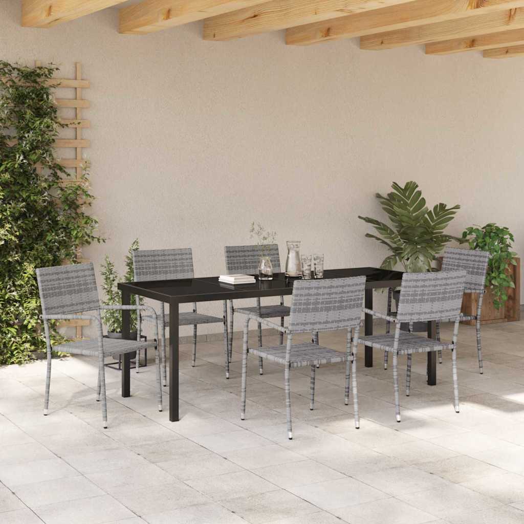 Set da Pranzo per Giardino 7 pz Grigio polyrattan