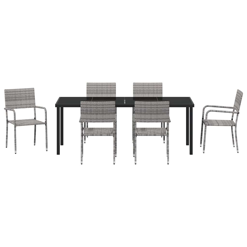 Set da Pranzo per Giardino 7 pz Grigio polyrattan