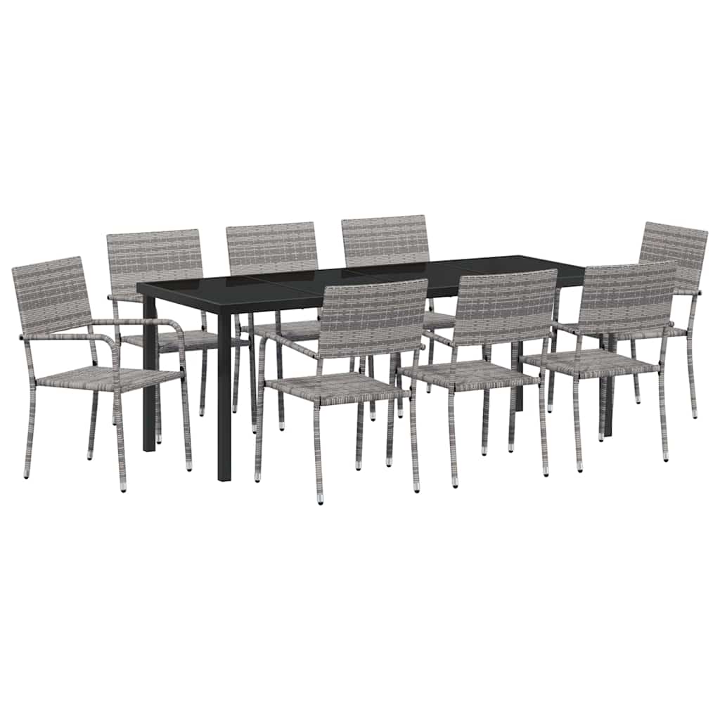 Set da Pranzo per Giardino 9 pz Grigio polyrattan
