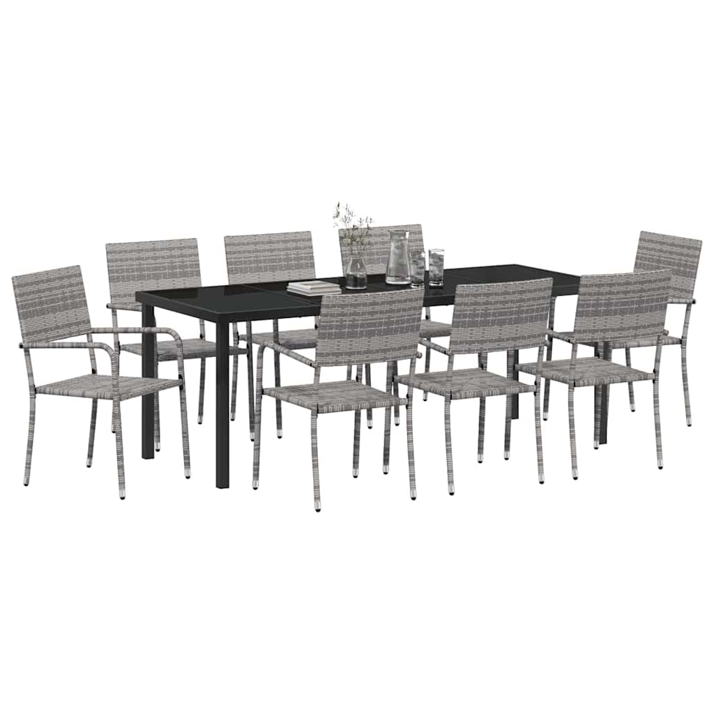 Set da Pranzo per Giardino 9 pz Grigio polyrattan