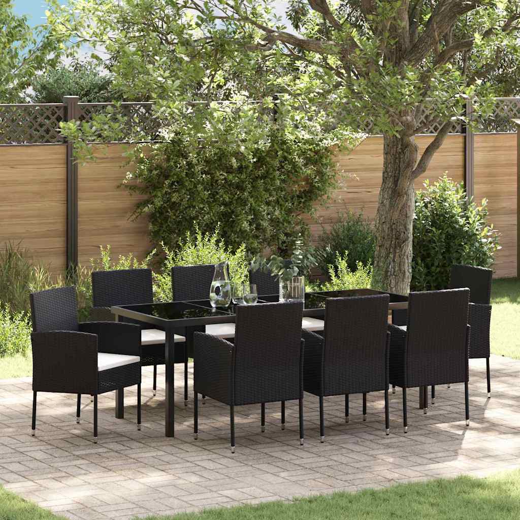 Set da Pranzo per Giardino 9 pz Nero polyrattan