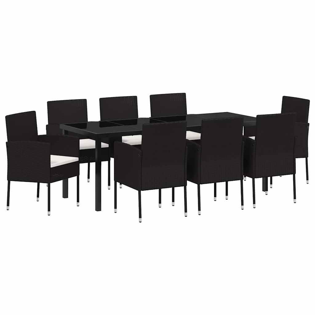 Set da Pranzo per Giardino 9 pz Nero polyrattan