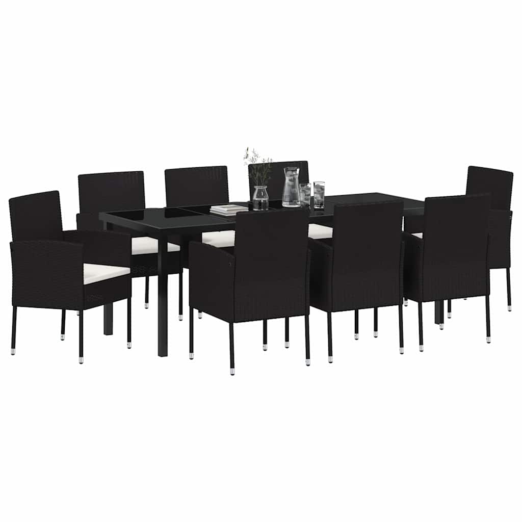 Set da Pranzo per Giardino 9 pz Nero polyrattan