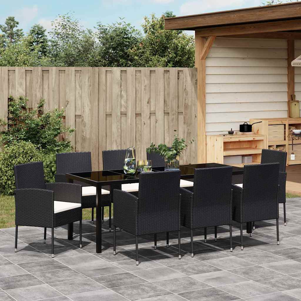 Set da Pranzo per Giardino 9 pz Nero polyrattan