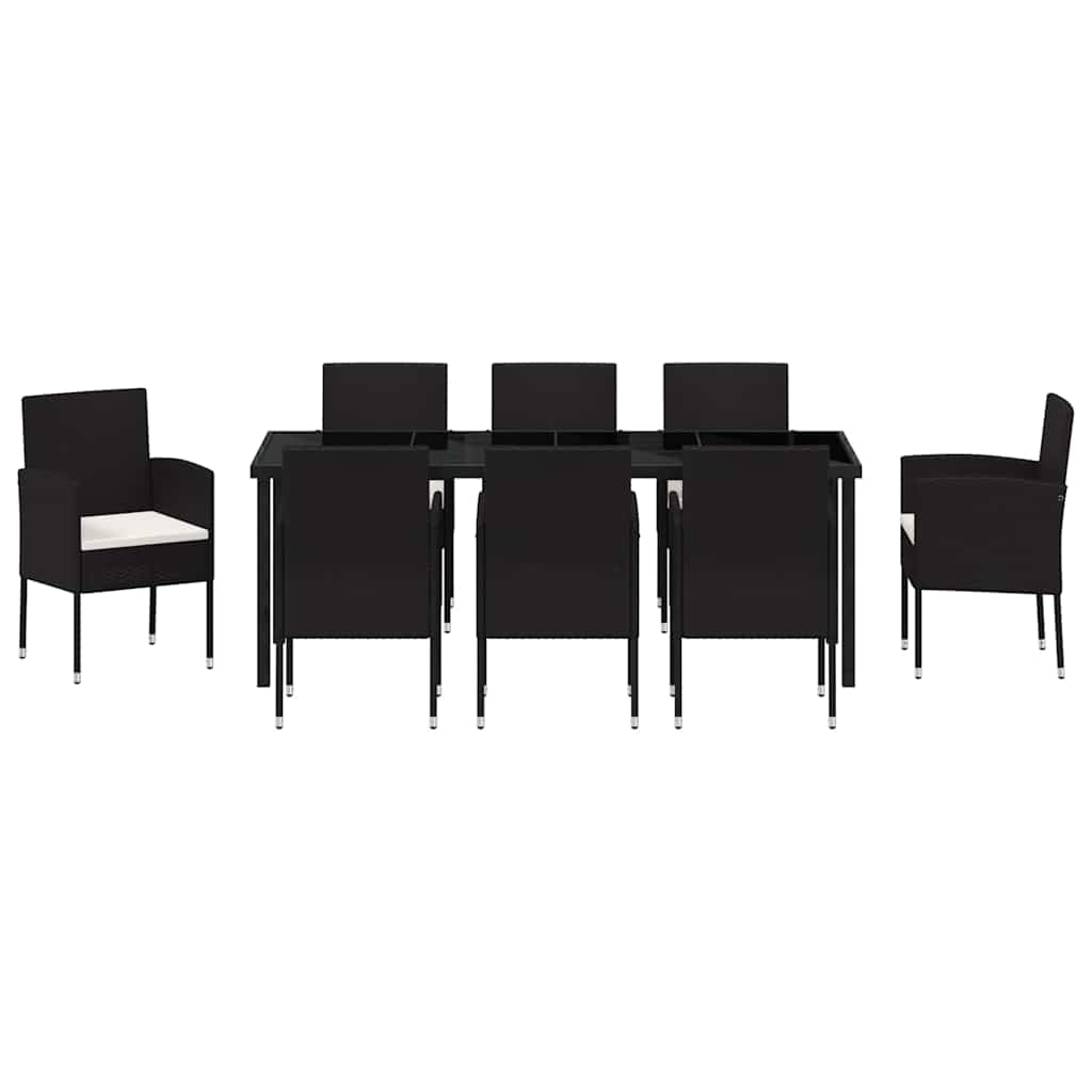 Set da Pranzo per Giardino 9 pz Nero polyrattan