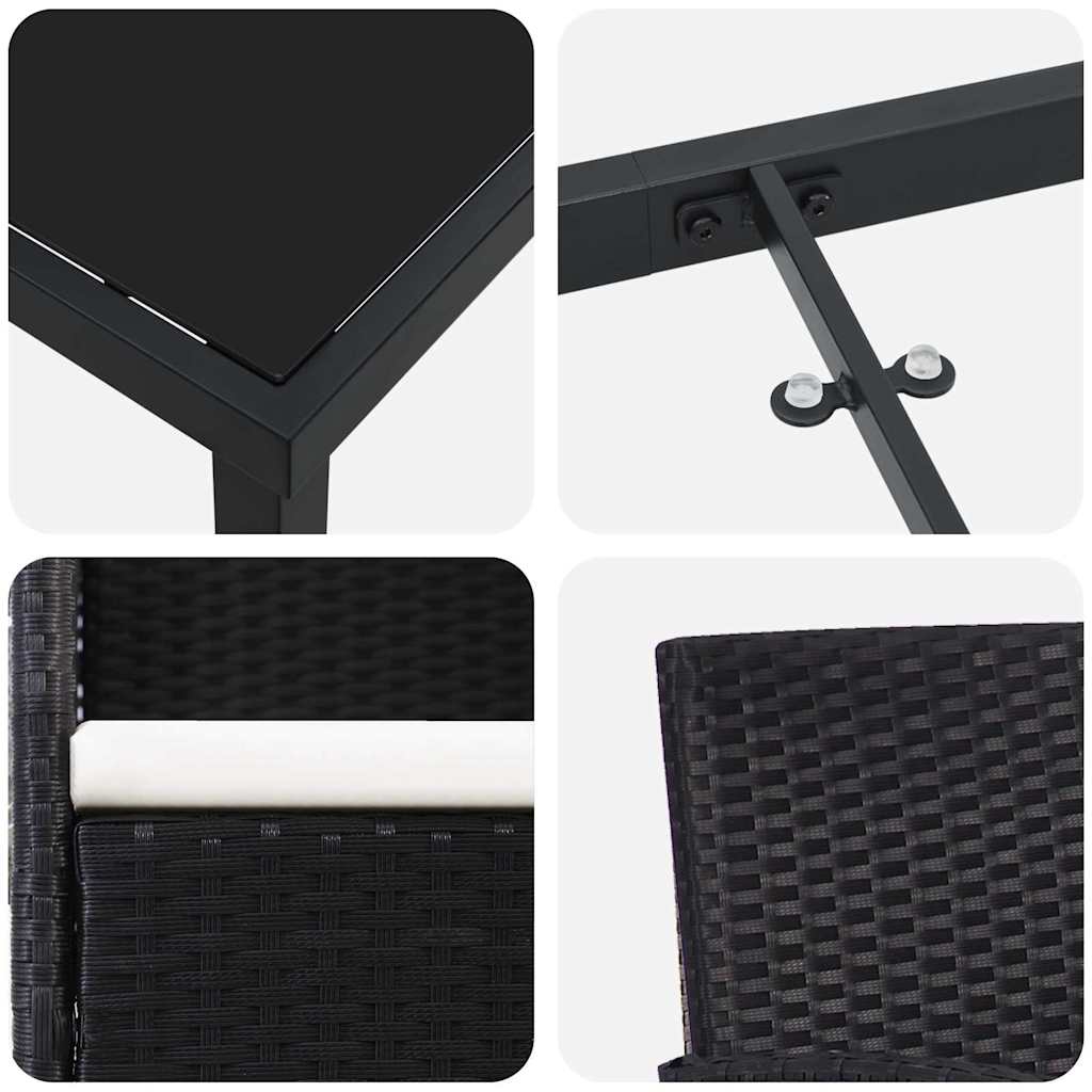 Set da Pranzo per Giardino 9 pz Nero polyrattan