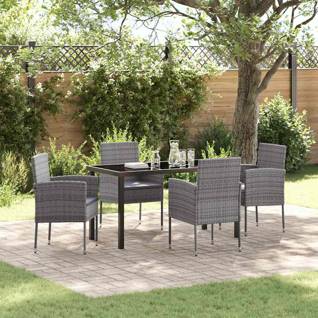 Set da Pranzo per Giardino 5 pz Grigio polyrattan
