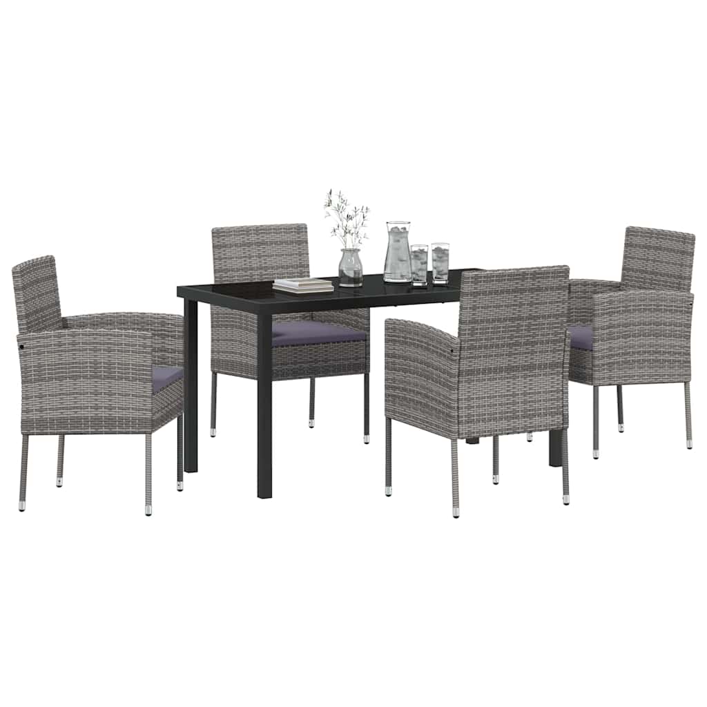 Set da Pranzo per Giardino 5 pz Grigio polyrattan