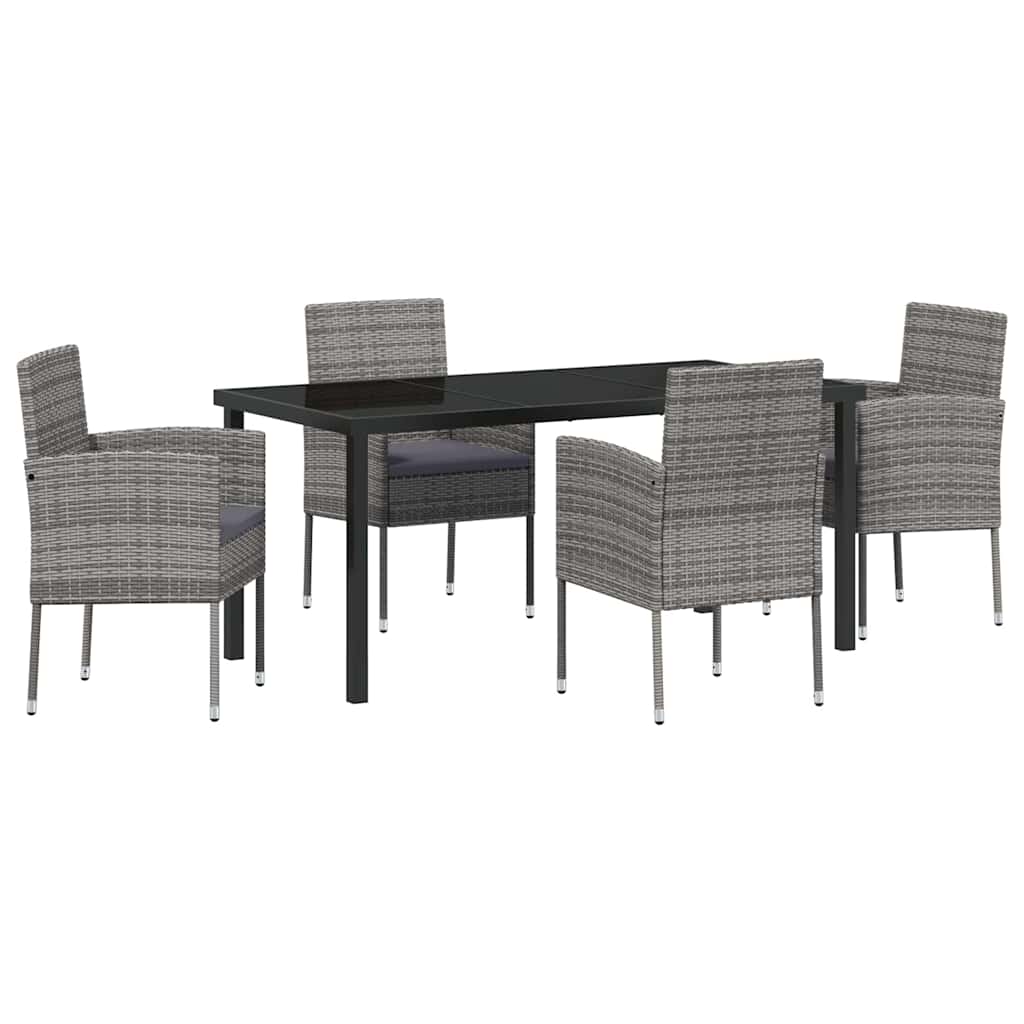 Set da Pranzo per Giardino 5 pz Grigio polyrattan
