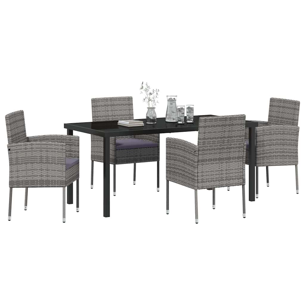 Set da Pranzo per Giardino 5 pz Grigio polyrattan