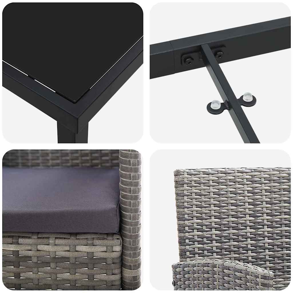 Set da Pranzo per Giardino 5 pz Grigio polyrattan