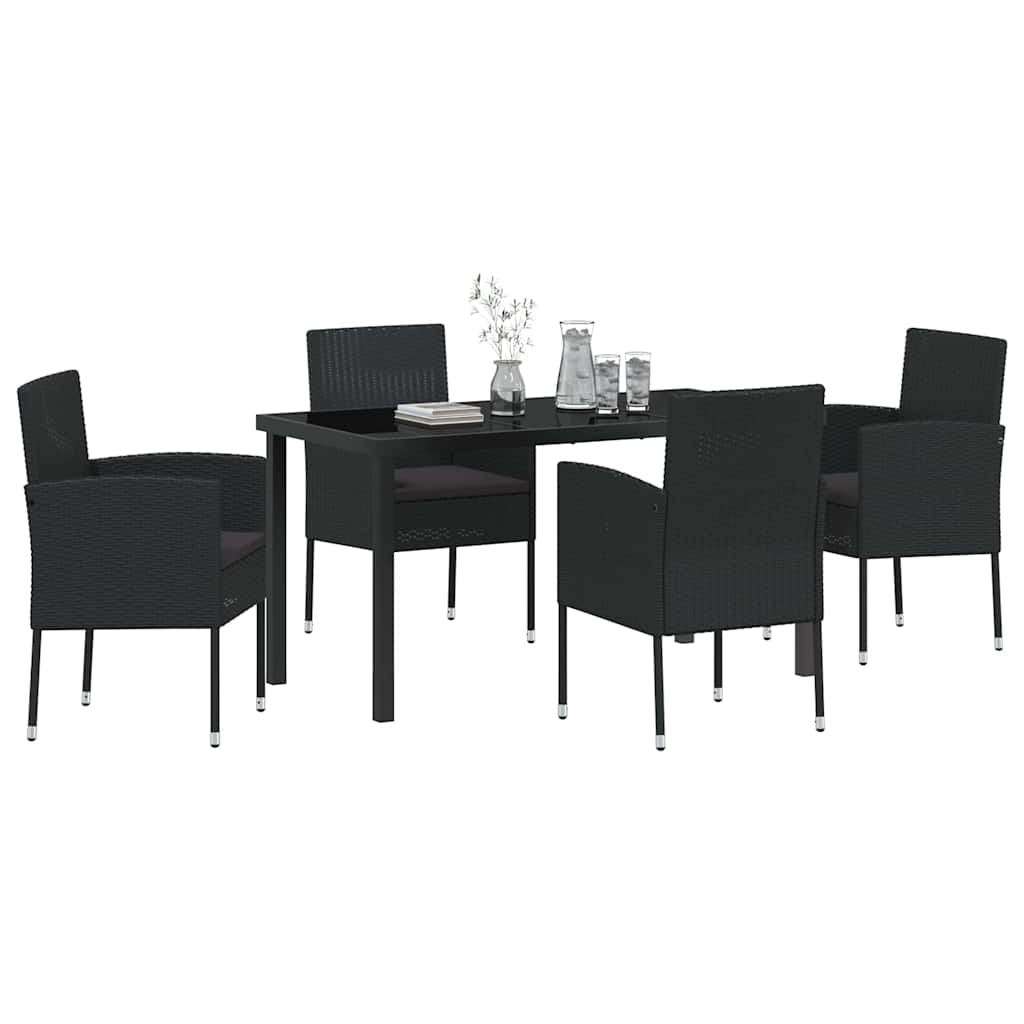Set da Pranzo per Giardino 5 pz Nero polyrattan