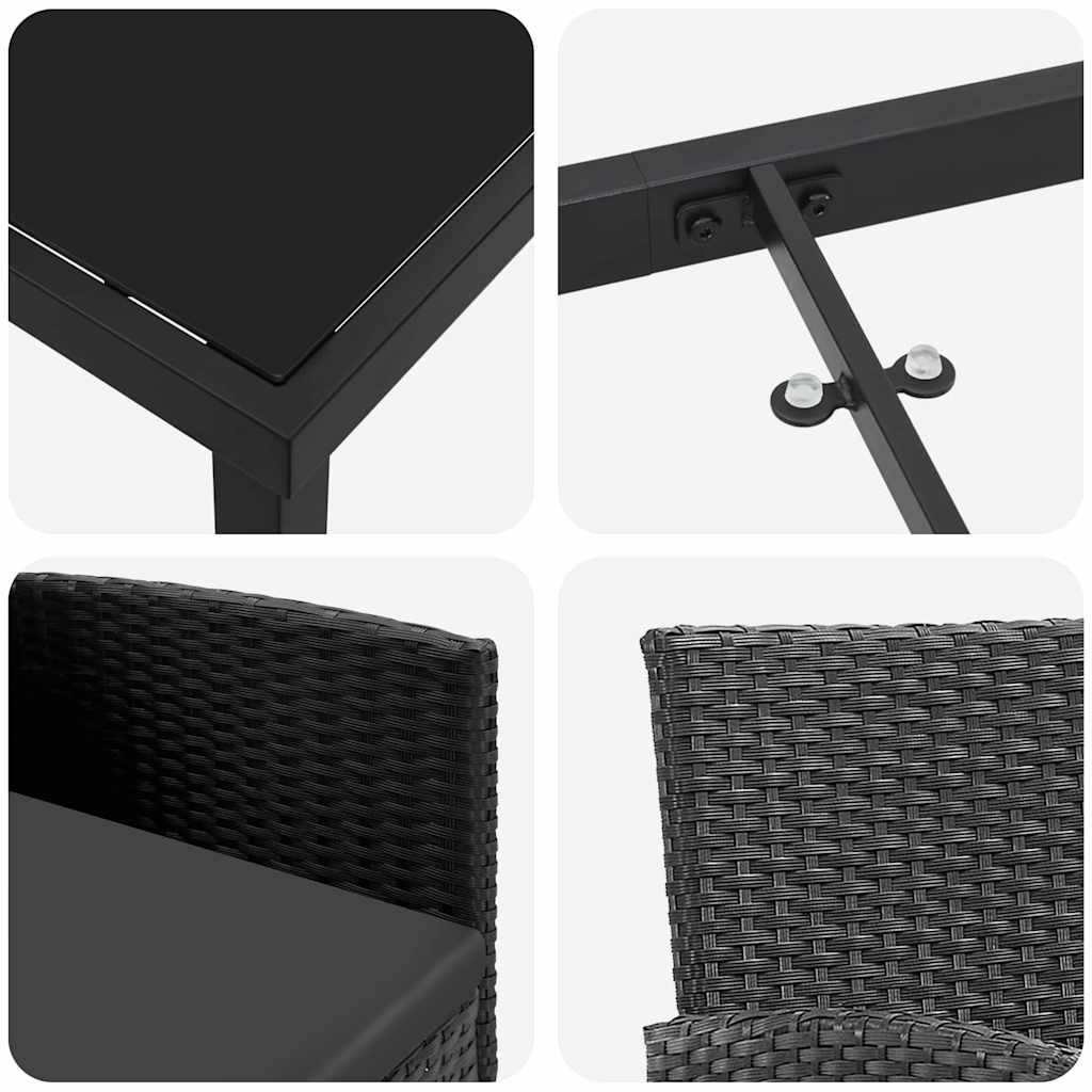 Set da Pranzo per Giardino 5 pz Nero polyrattan