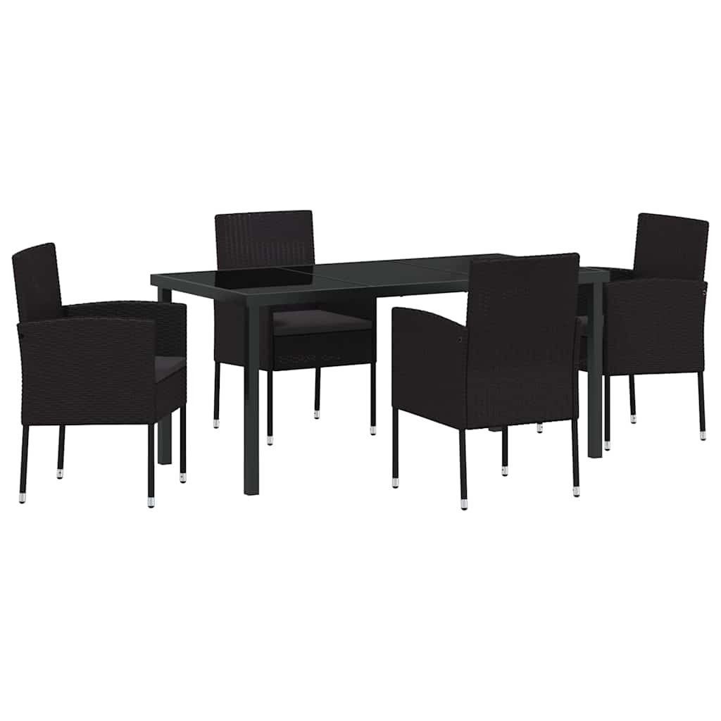 Set da Pranzo per Giardino 5 pz Nero polyrattan