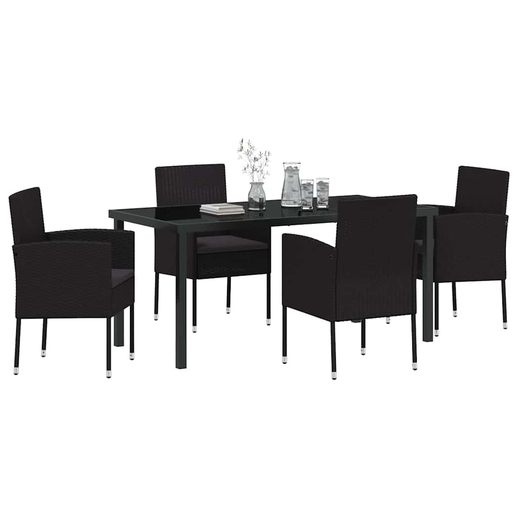 Set da Pranzo per Giardino 5 pz Nero polyrattan